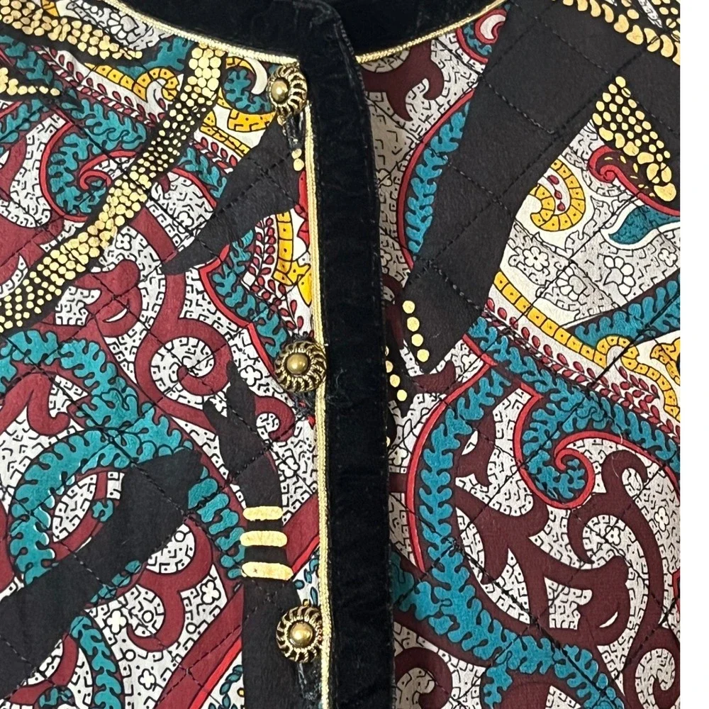 Vtg Aquascutum London‎ quilted Silk Maximalist Paisley Gold Metallic Jacket 80s